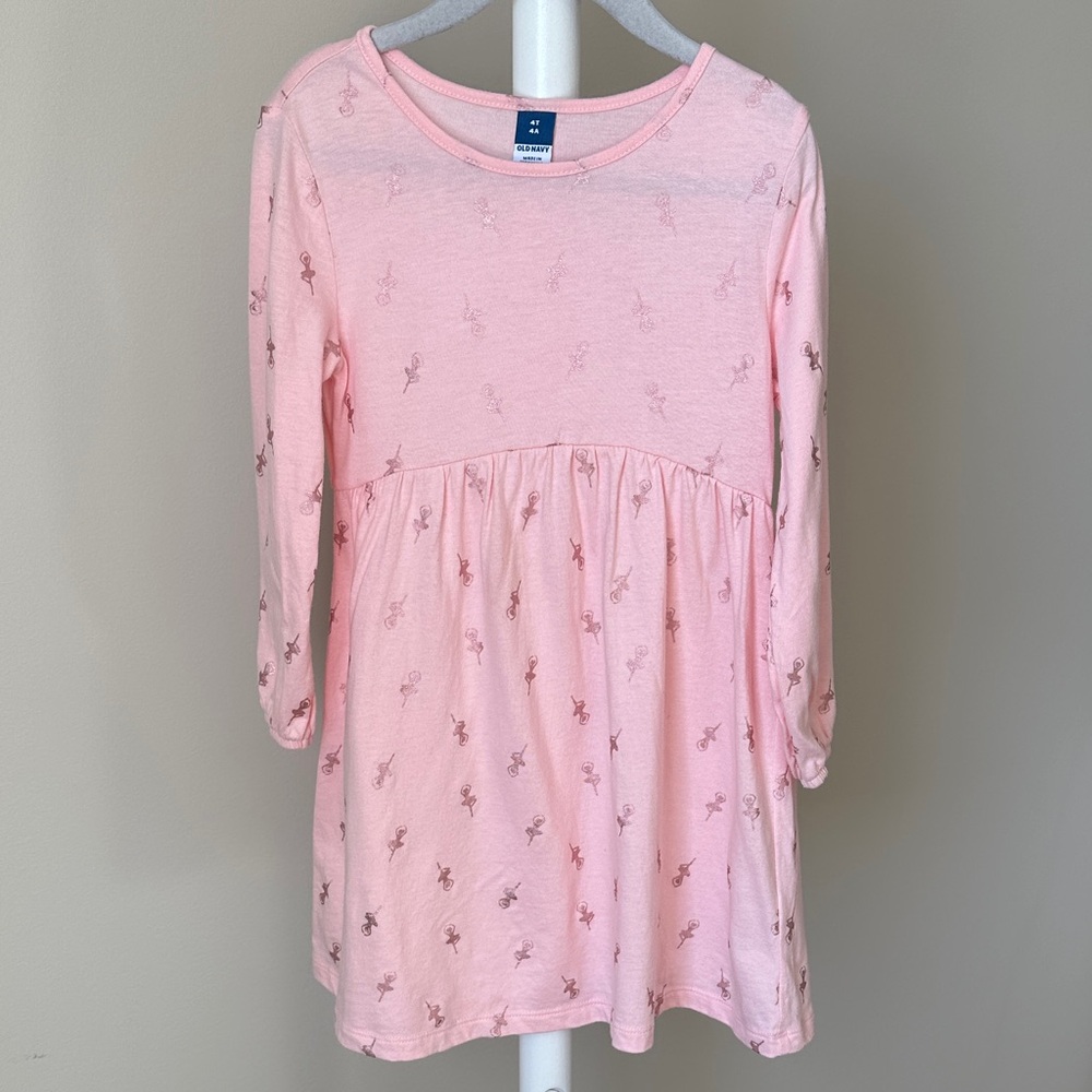 Old Navy Glittery Ballerina Print Long Sleeve Dress 4T